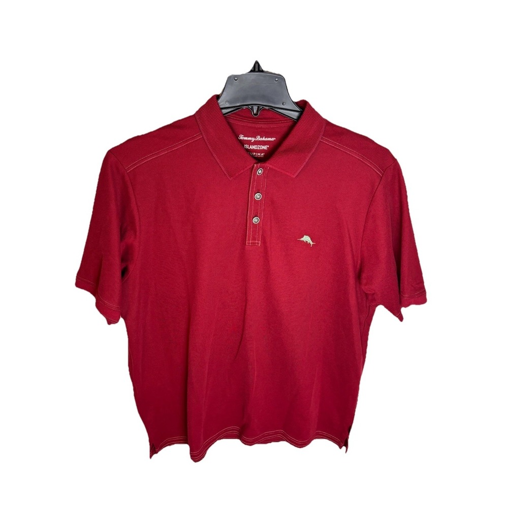 Tommy Bahama Mens Polo Shirt LG Red‎ Solid Short Sleeve Pima Cotton Blend